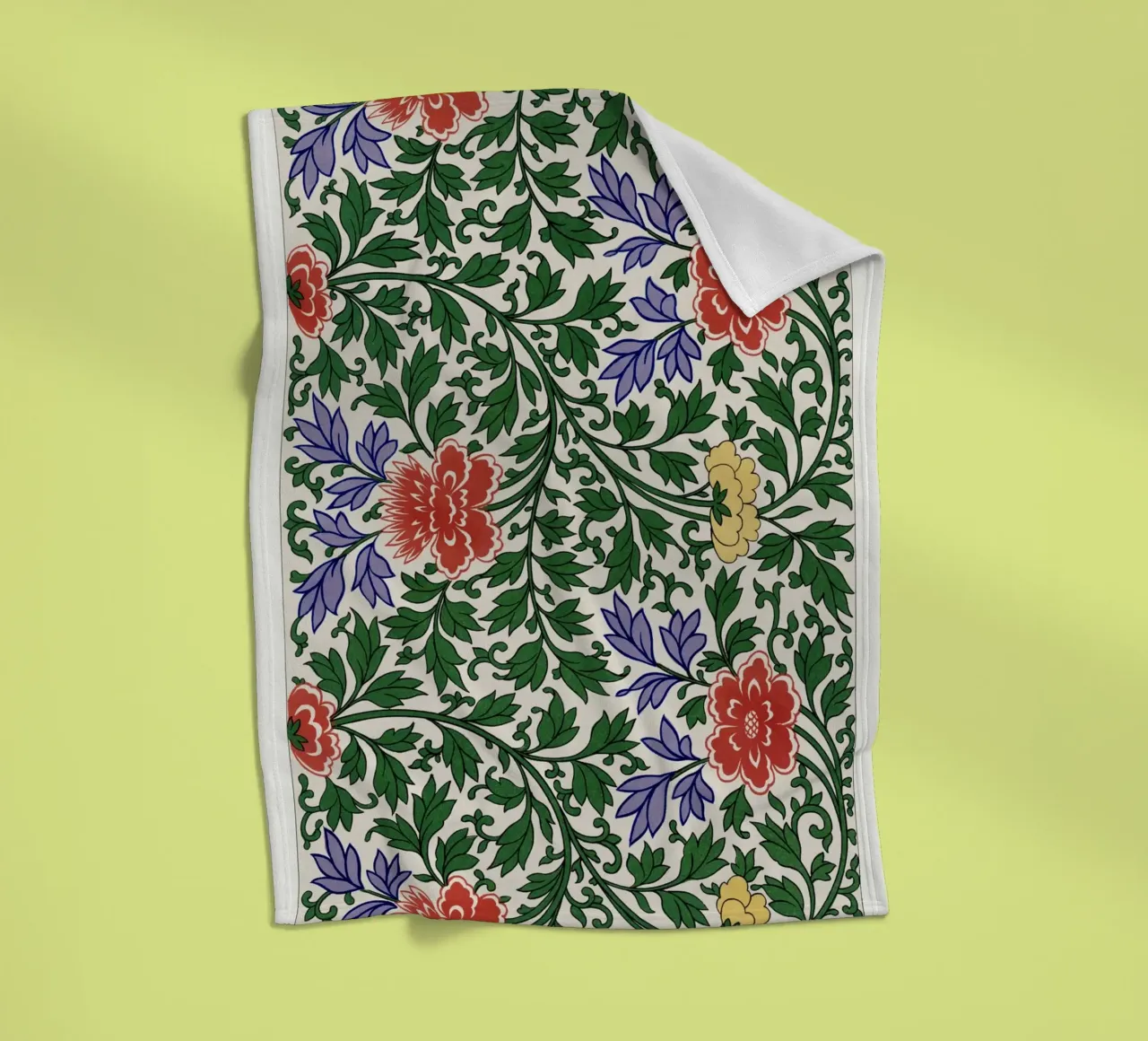 Vibrant Chinese Floral Pattern - Vintage Botanical Art fleece blanket by ClubArt