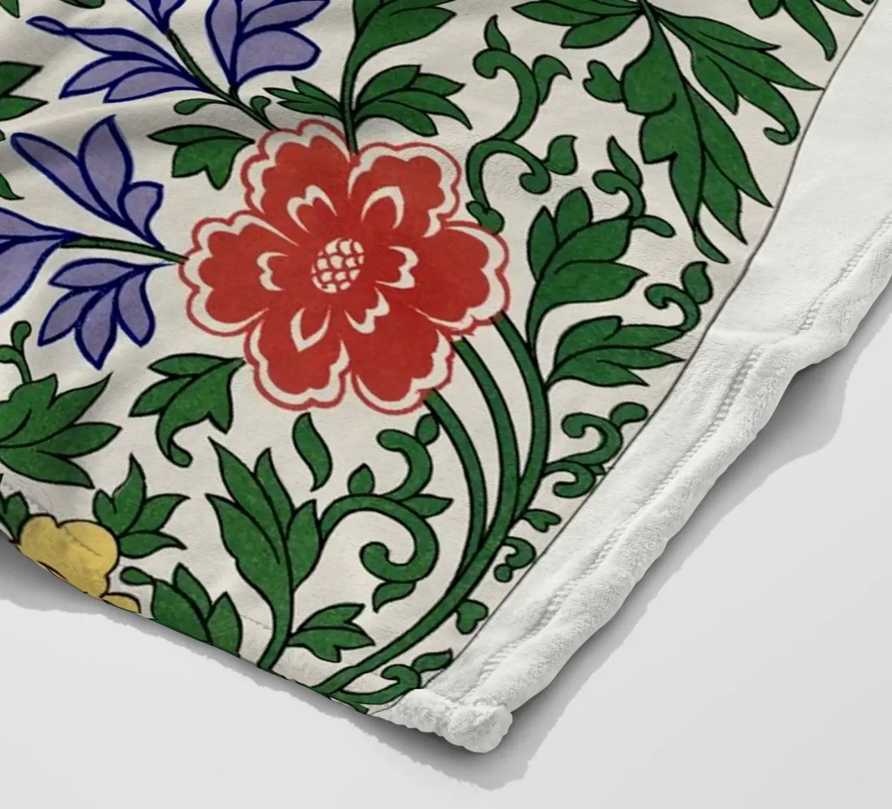 Vibrant Chinese Floral Pattern - Vintage Botanical Art fleece blanket by ClubArt