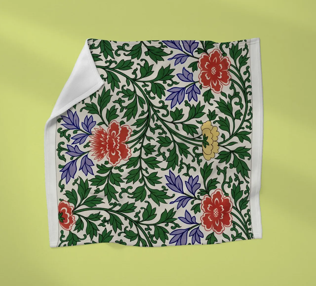 Vibrant Chinese Floral Pattern - Vintage Botanical Art fleece blanket by ClubArt