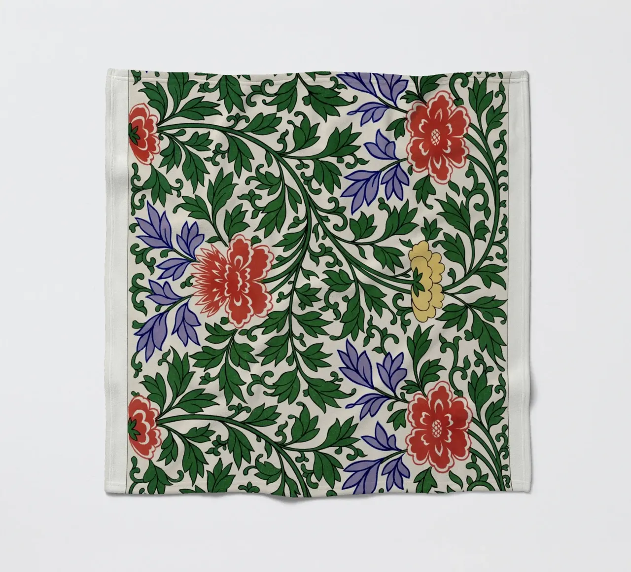 Vibrant Chinese Floral Pattern - Vintage Botanical Art fleece blanket by ClubArt