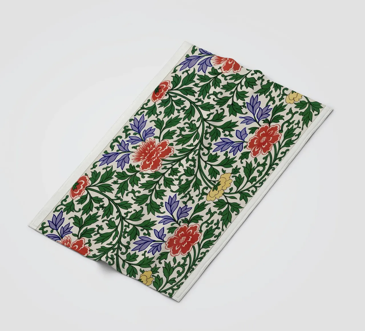Vibrant Chinese Floral Pattern - Vintage Botanical Art fleece blanket by ClubArt