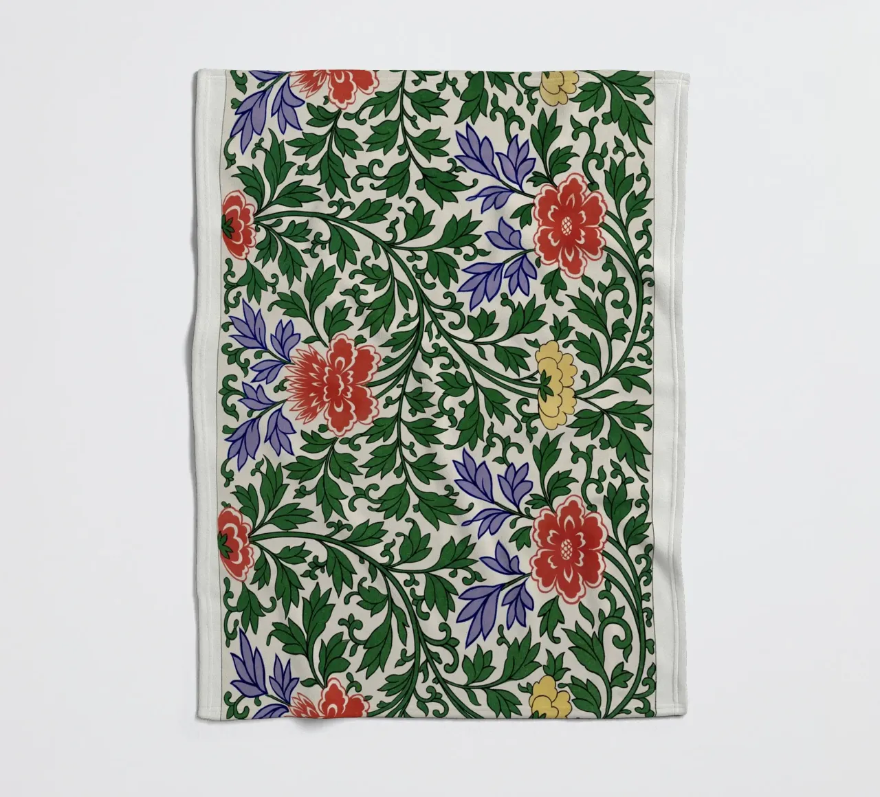 Vibrant Chinese Floral Pattern - Vintage Botanical Art fleece blanket by ClubArt