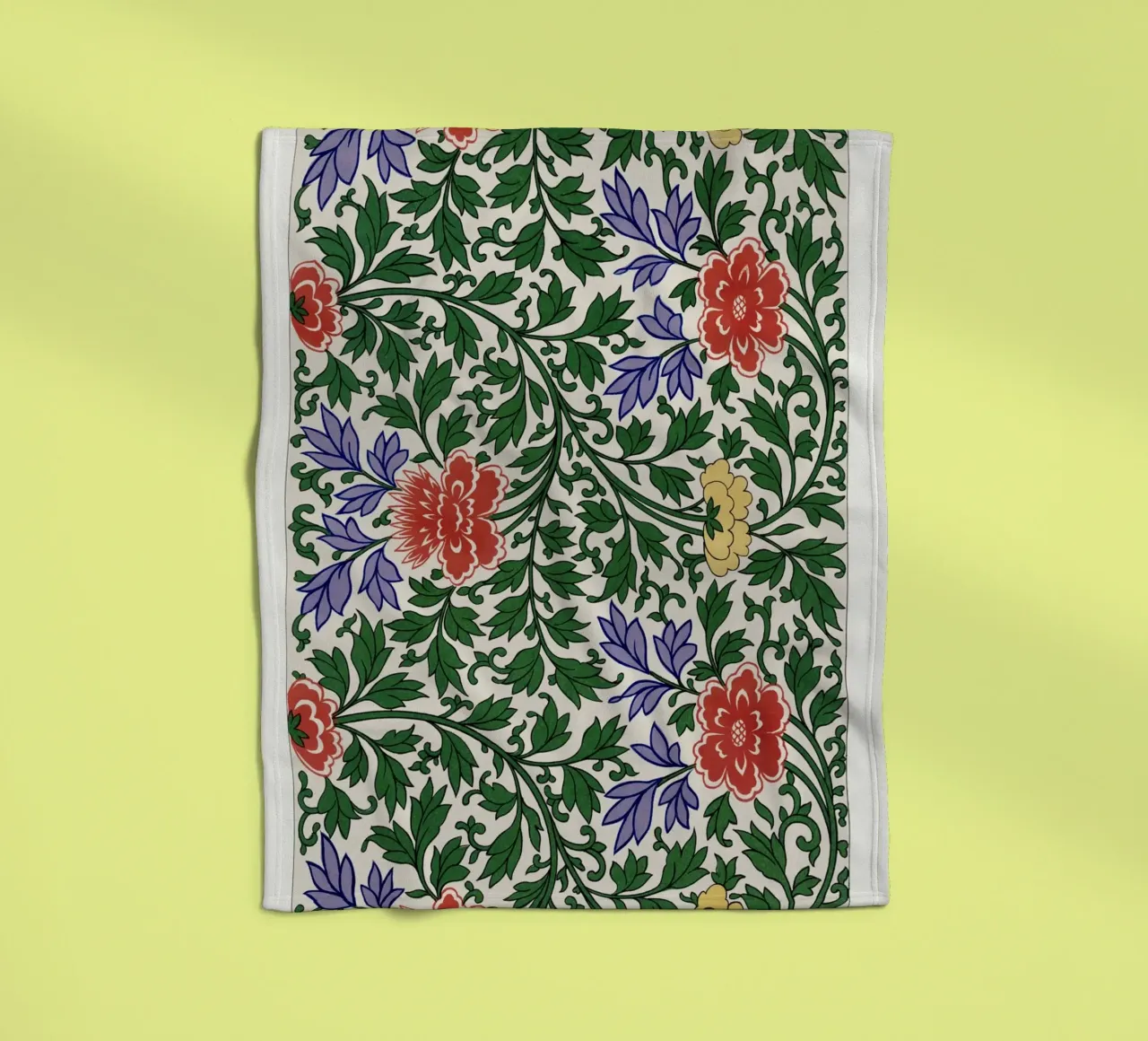 Vibrant Chinese Floral Pattern - Vintage Botanical Art fleece blanket by ClubArt