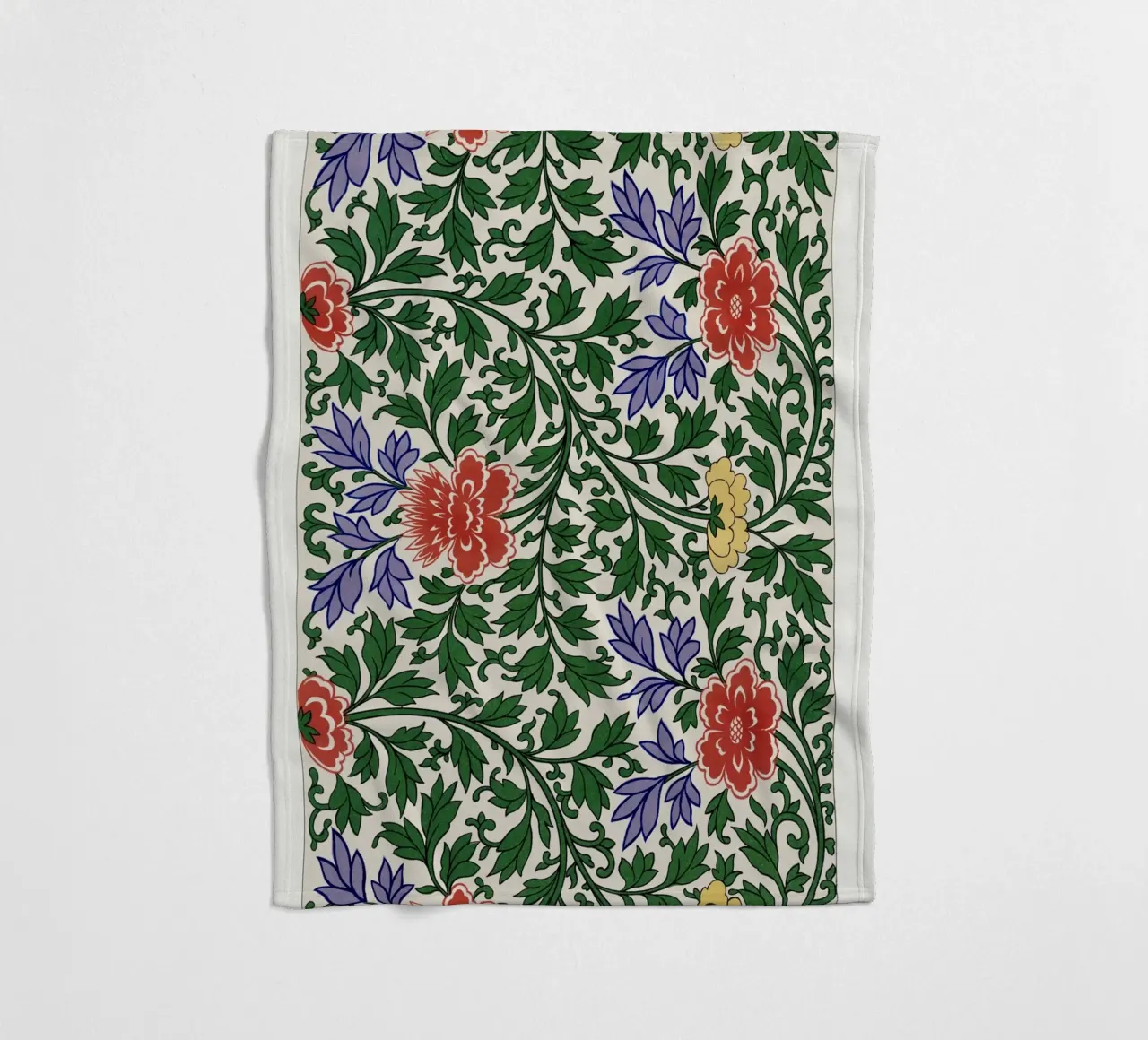 Vibrant Chinese Floral Pattern - Vintage Botanical Art fleece blanket by ClubArt