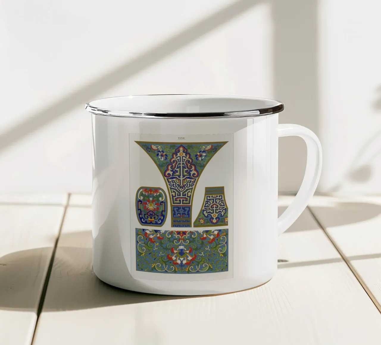 Owen Jones - Ancient Chinese Ornament Panel Set Print (Panneau d'ornements chinois anciens) mug en émail de ClubArt