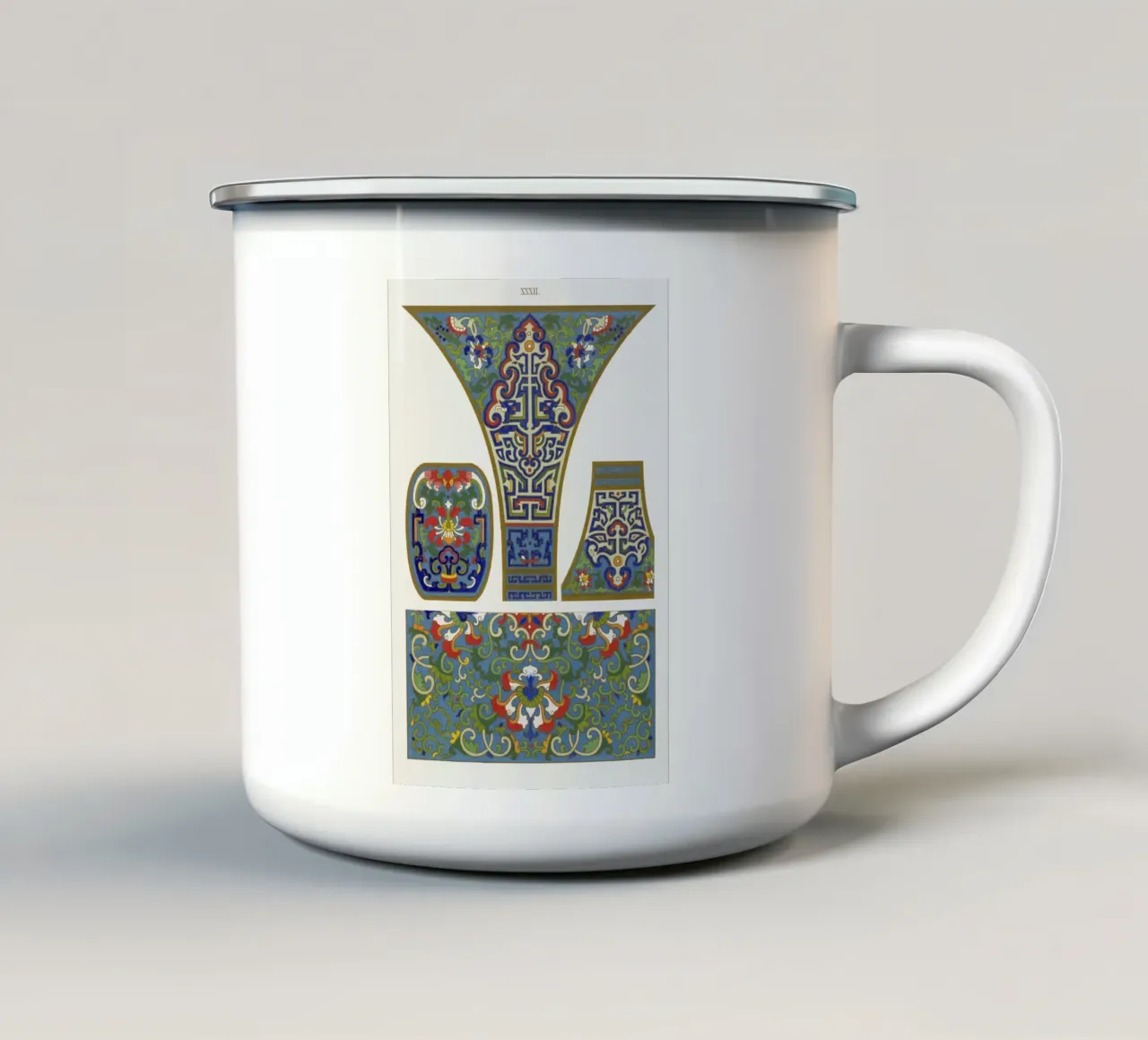 Owen Jones - Ancient Chinese Ornament Panel Set Print (Panneau d'ornements chinois anciens) mug en émail de ClubArt