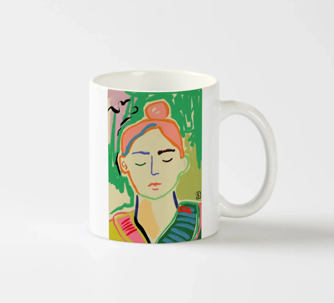 Meditating ceramic mug by Sandra Poliakov