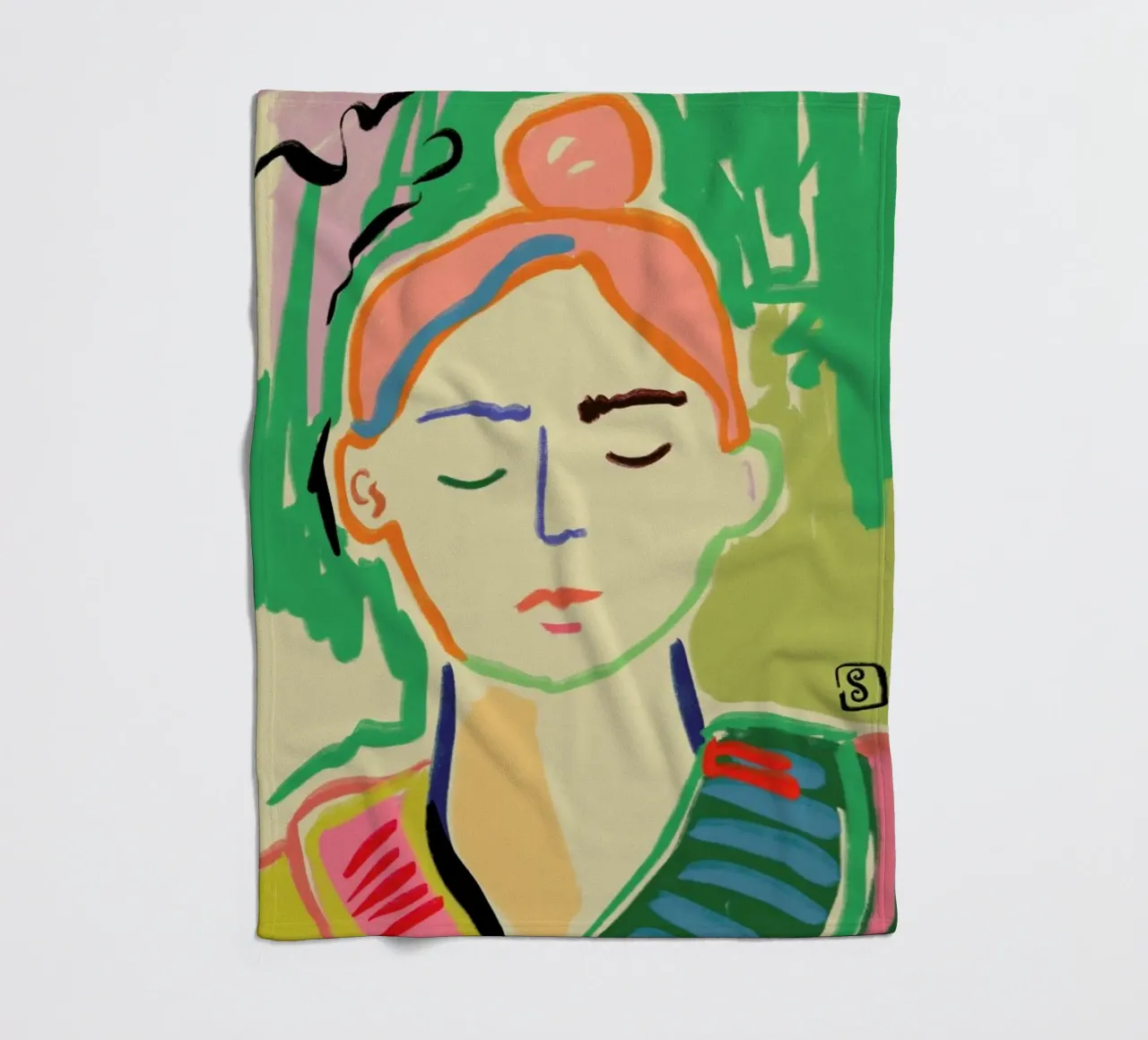 Meditating fleece blanket by Sandra Poliakov