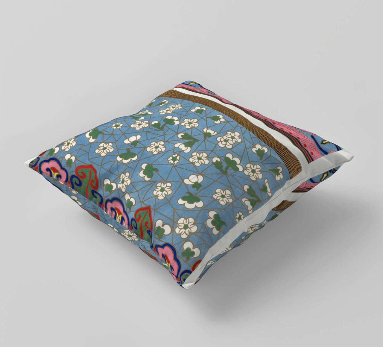 Panneaux d'ornements chinois - Art floral et géométrique vibrant coussin de ClubArt