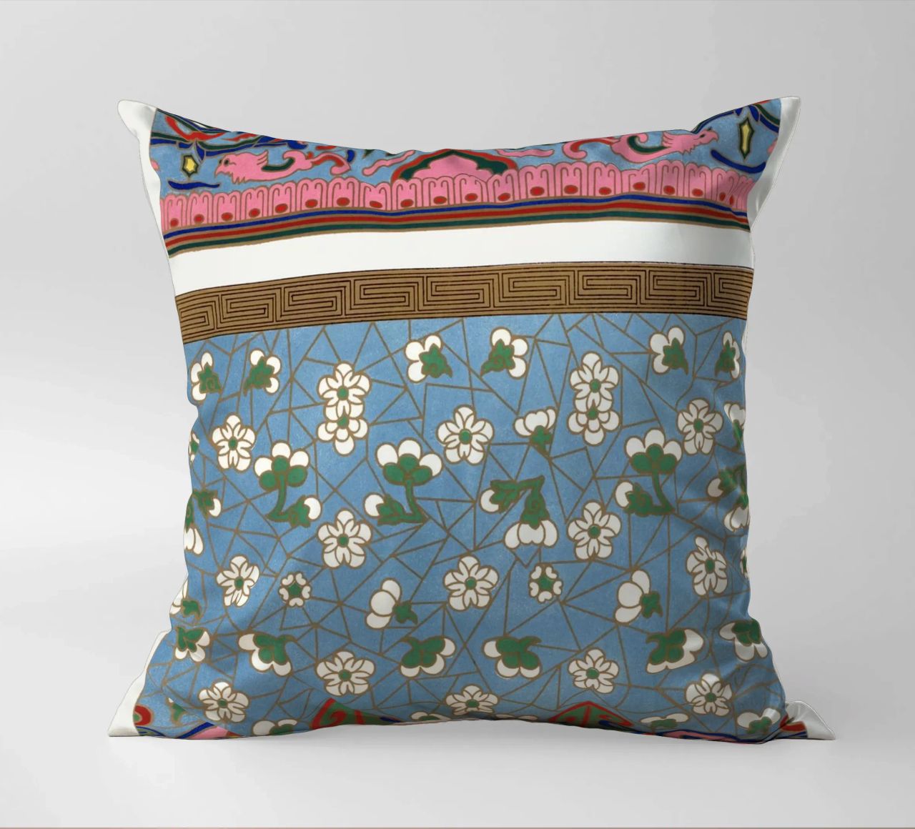 Panneaux d'ornements chinois - Art floral et géométrique vibrant coussin de ClubArt