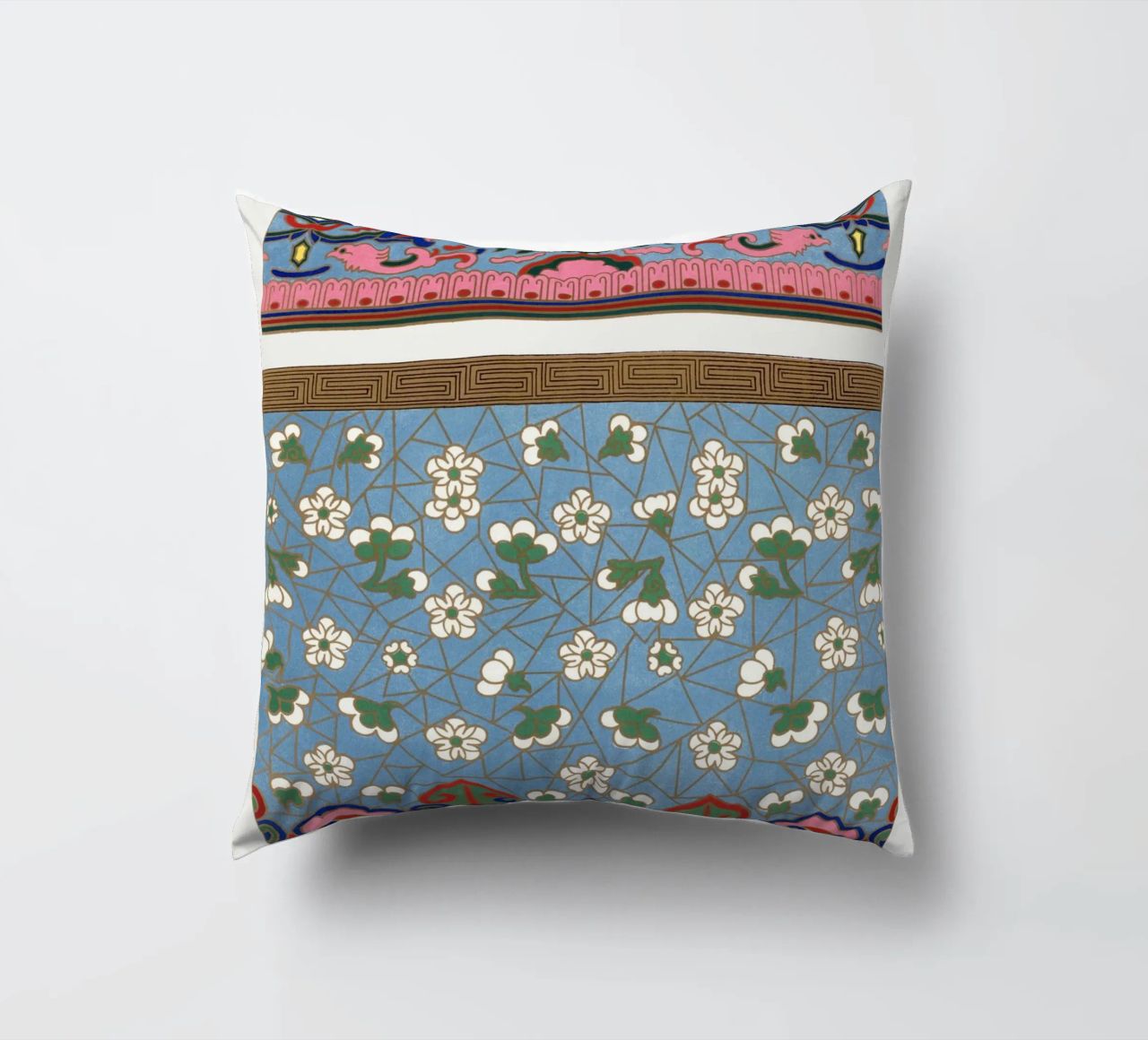 Panneaux d'ornements chinois - Art floral et géométrique vibrant coussin de ClubArt