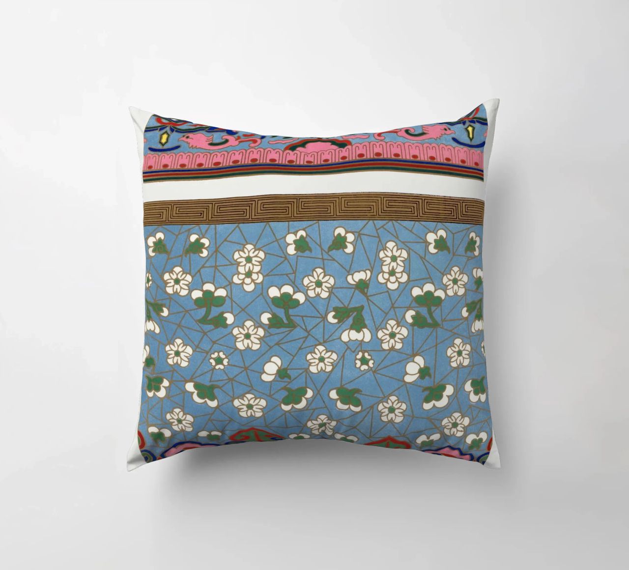 Panneaux d'ornements chinois - Art floral et géométrique vibrant coussin de ClubArt