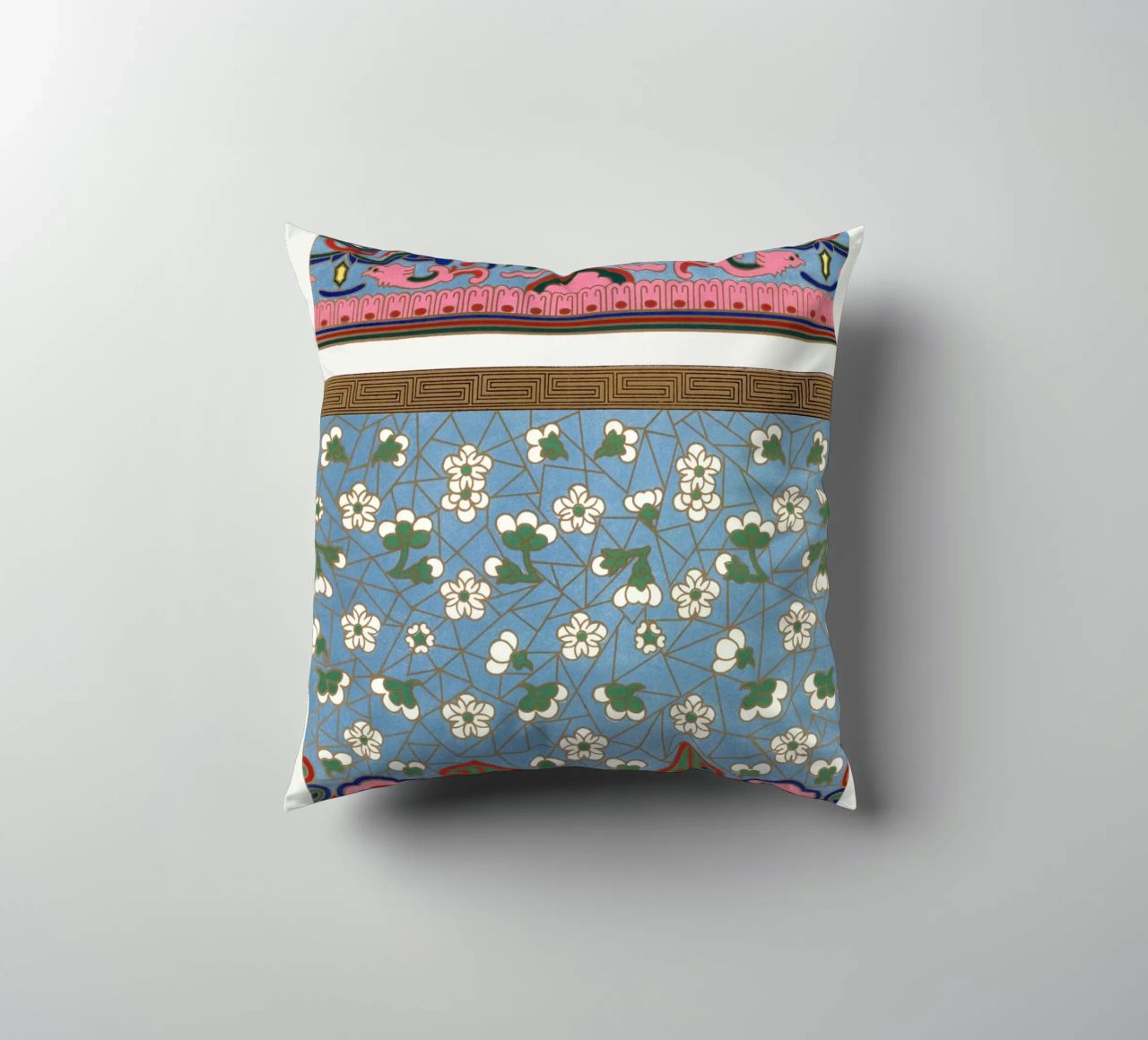 Panneaux d'ornements chinois - Art floral et géométrique vibrant coussin de ClubArt