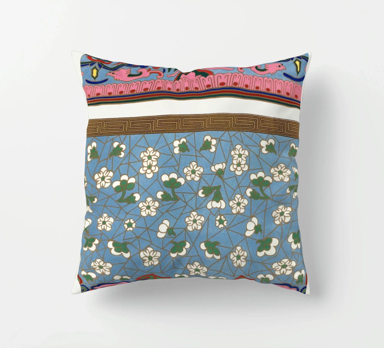 Panneaux d'ornements chinois - Art floral et géométrique vibrant coussin de ClubArt