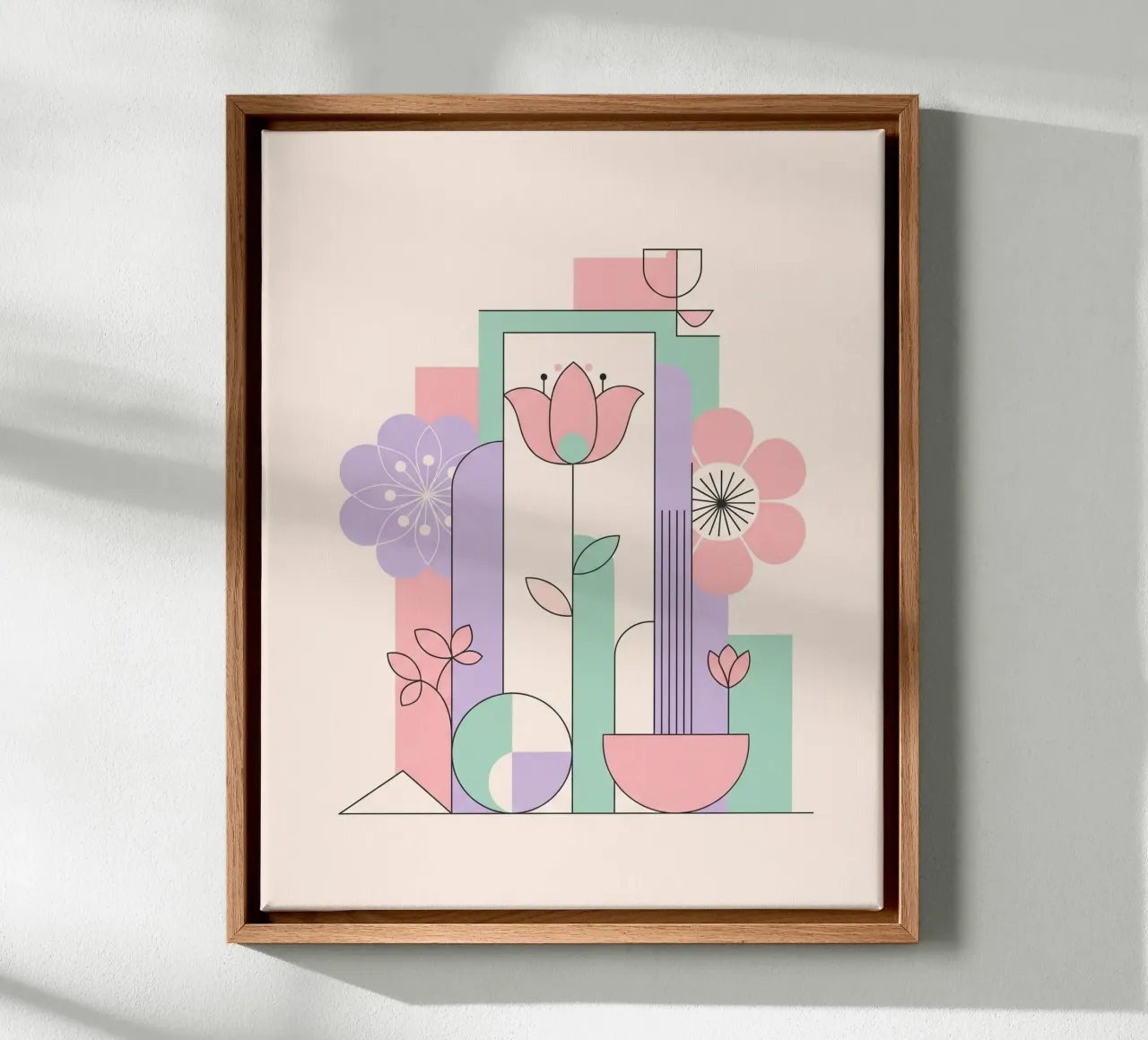 Floral bauhaus #042: Abstract Modern Bloom Harmony canvas met Baklijst van Zen Design