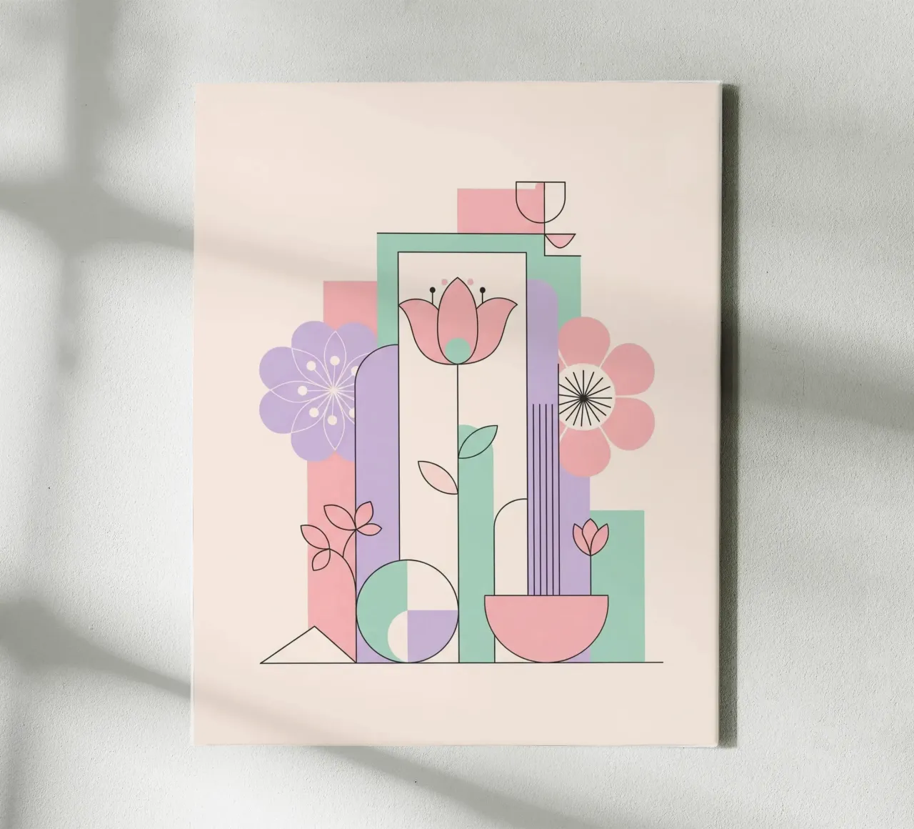 Floral bauhaus #042: Abstract Modern Bloom Harmony canvas met Baklijst van Zen Design