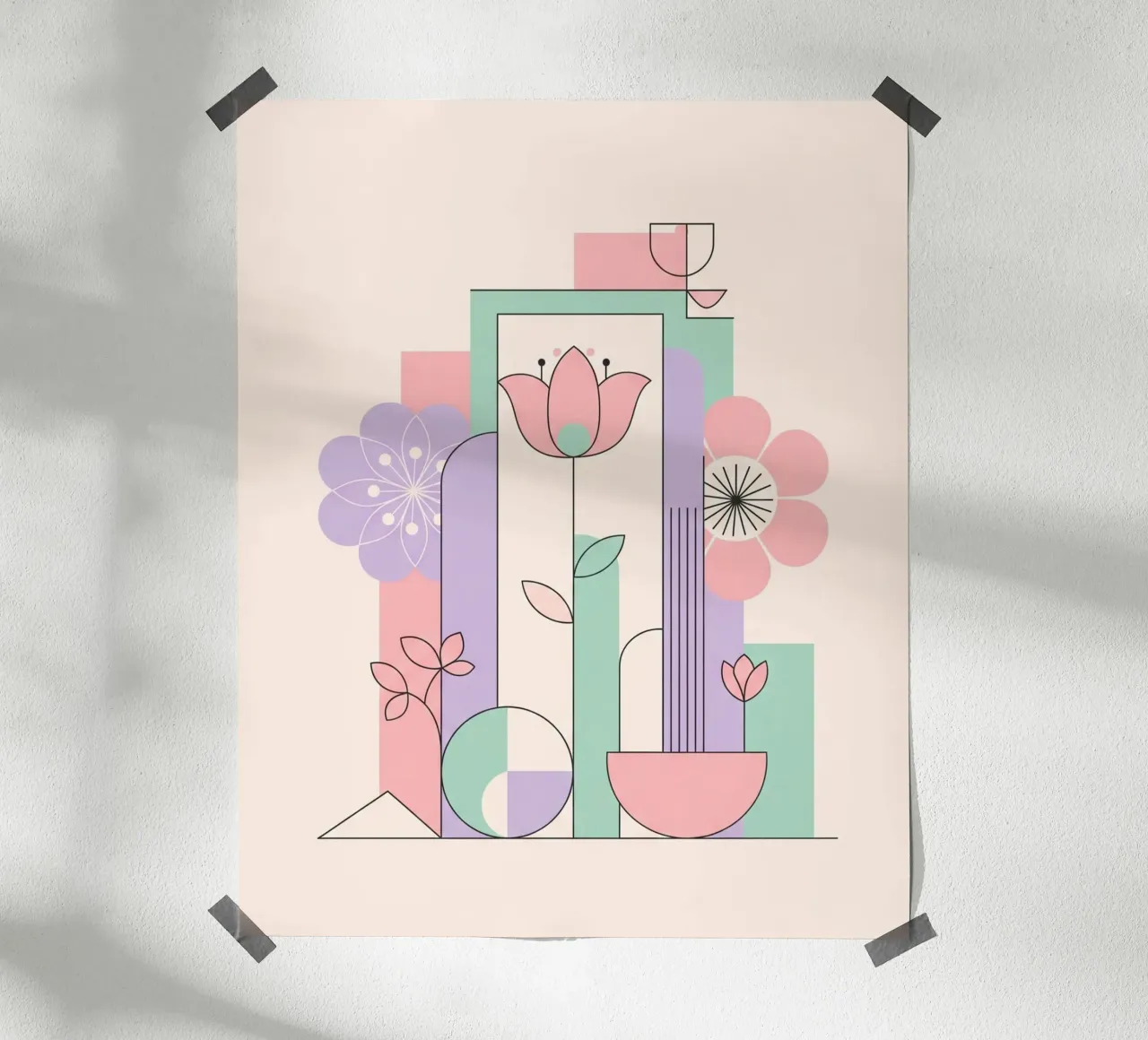 Floral bauhaus #042: Abstract Modern Bloom Harmony poster con telaio in alluminio da Zen Design