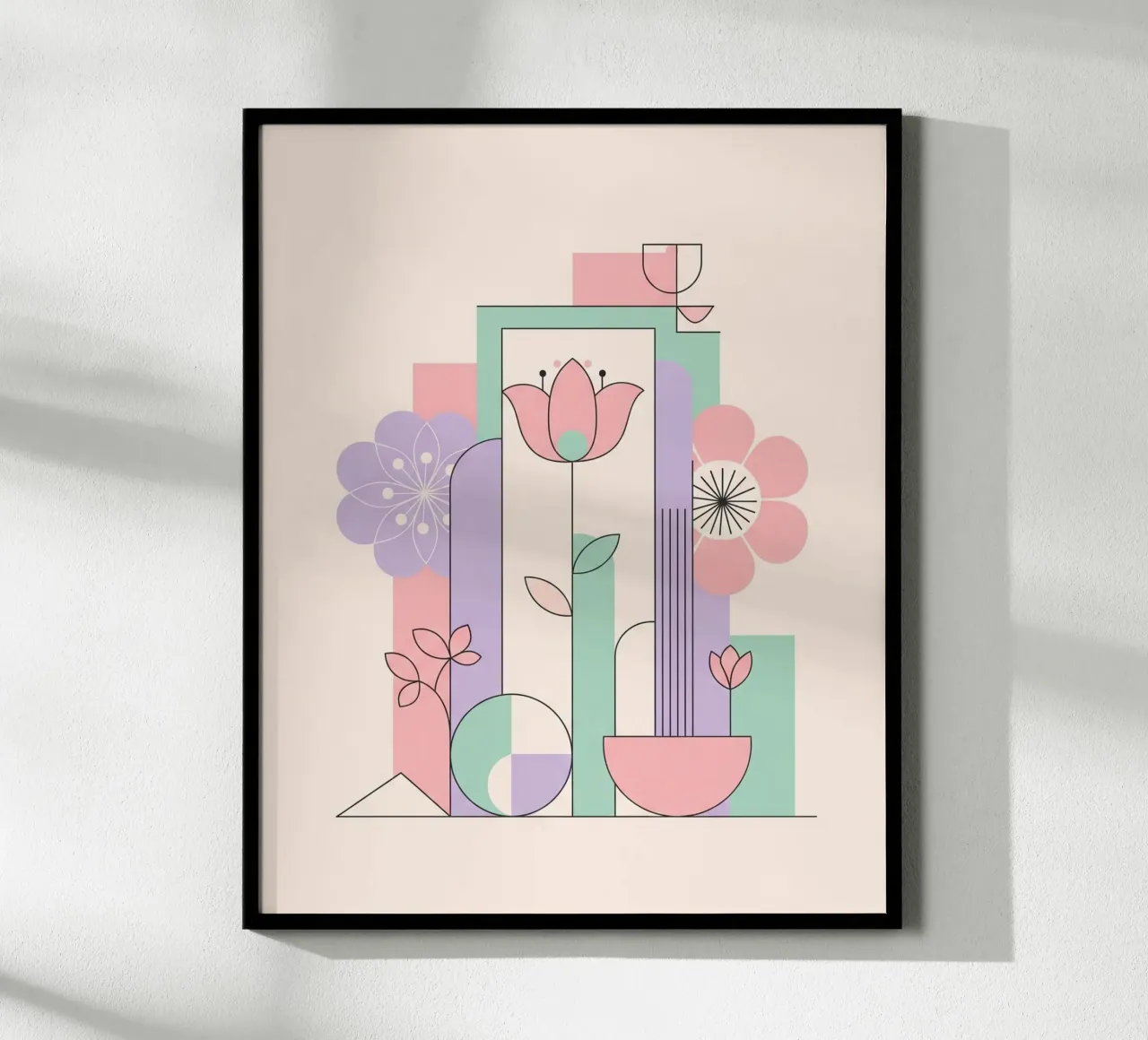 Floral bauhaus #042: Abstract Modern Bloom Harmony poster con telaio in alluminio da Zen Design
