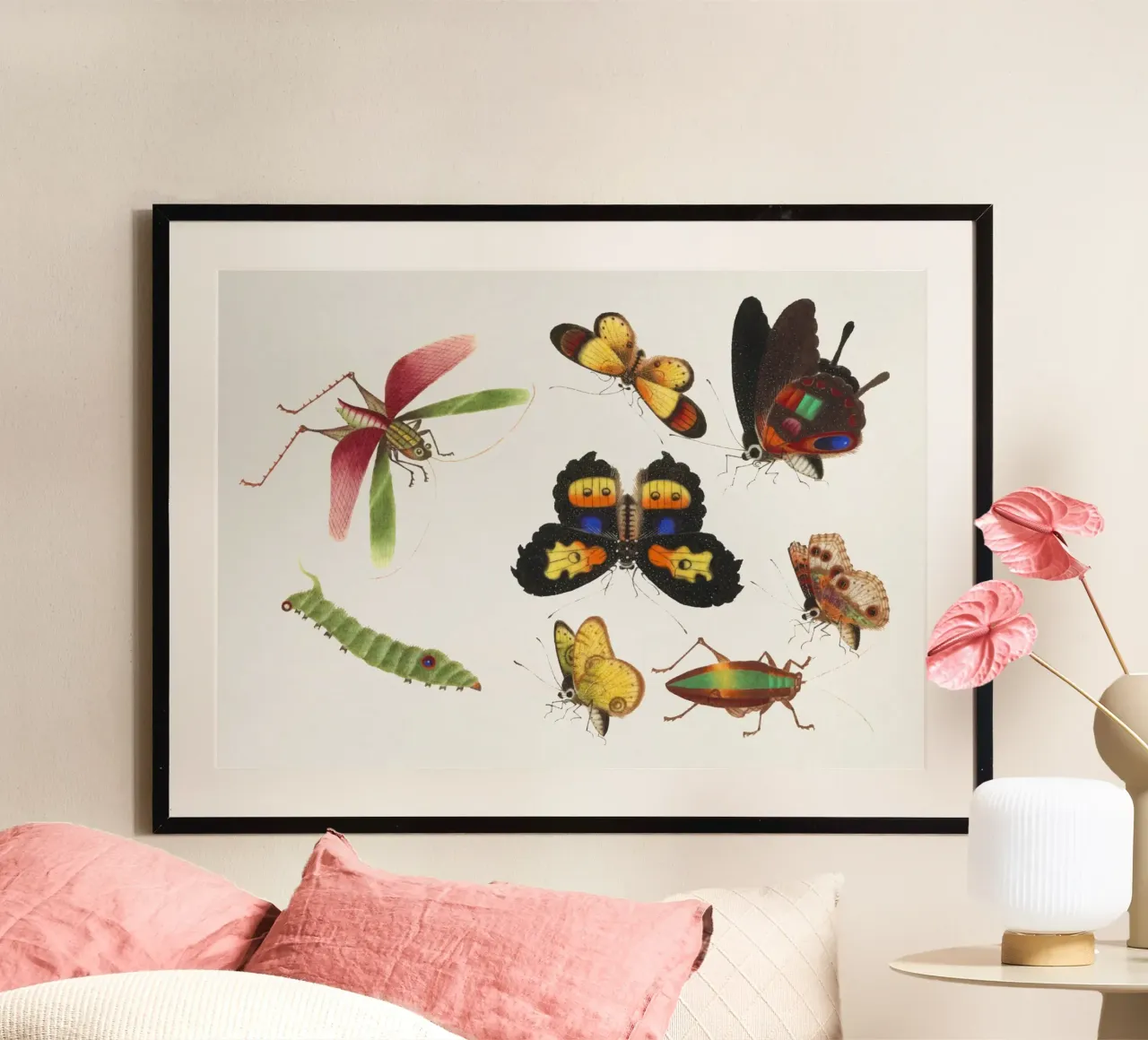 18e-eeuwse Chinese insectenstudie - vlinders en sprinkhanen poster van ClubArt