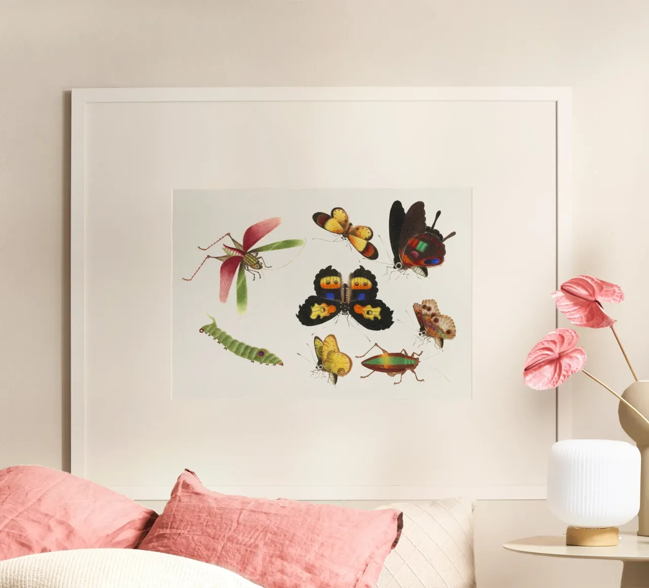 18e-eeuwse Chinese insectenstudie - vlinders en sprinkhanen poster van ClubArt