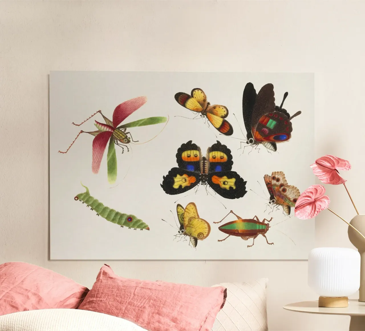 18e-eeuwse Chinese insectenstudie - vlinders en sprinkhanen poster van ClubArt