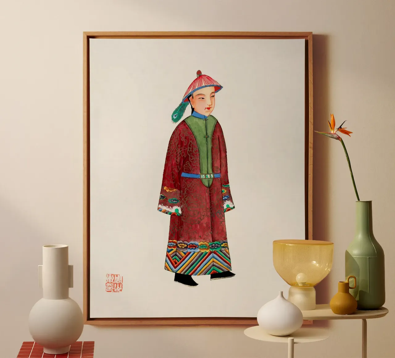 Vintage gewone Chinese mannenkleding - Qing-dynastie kunst canvas met Baklijst van ClubArt