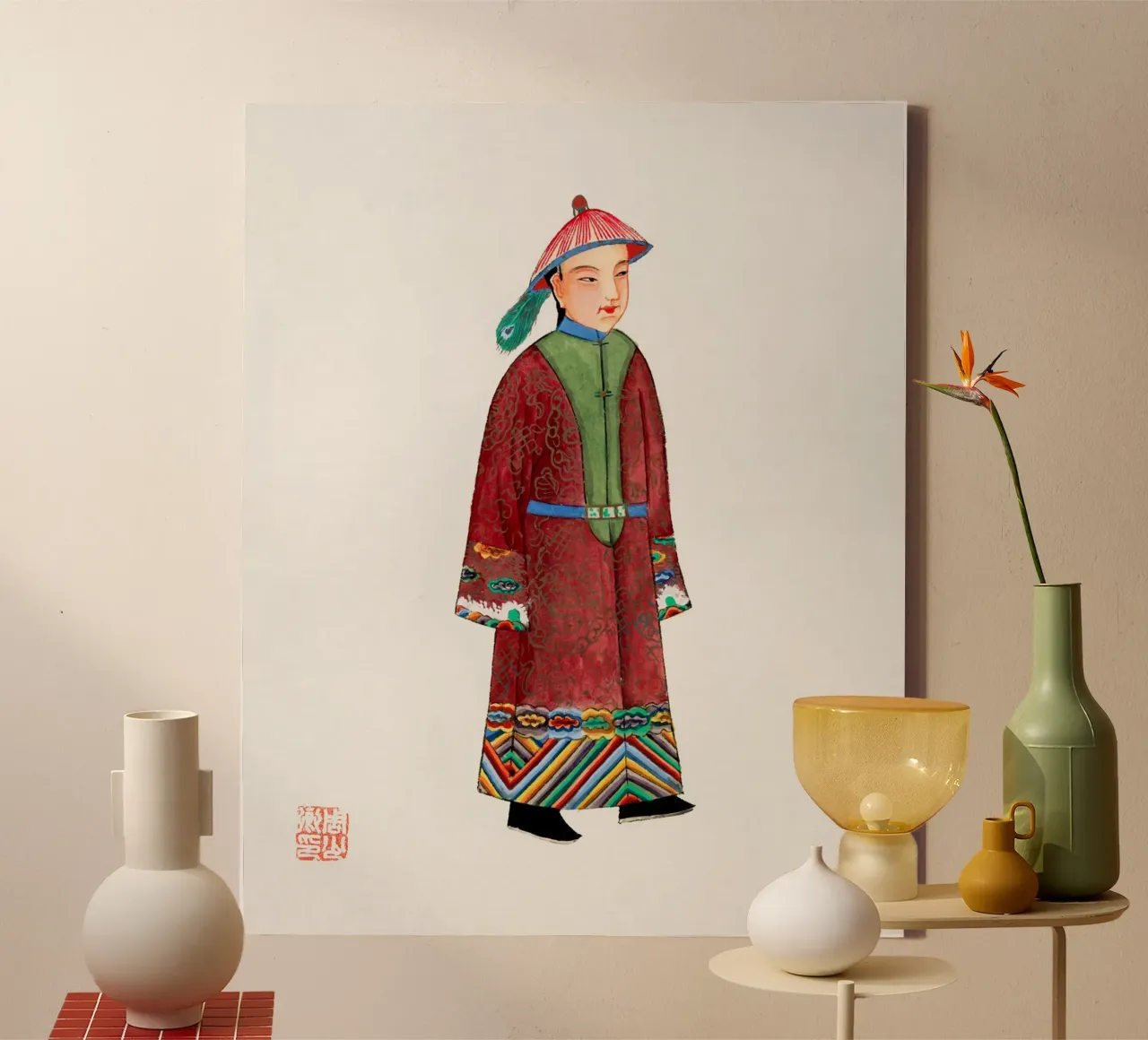 Vintage gewone Chinese mannenkleding - Qing-dynastie kunst canvas met Baklijst van ClubArt