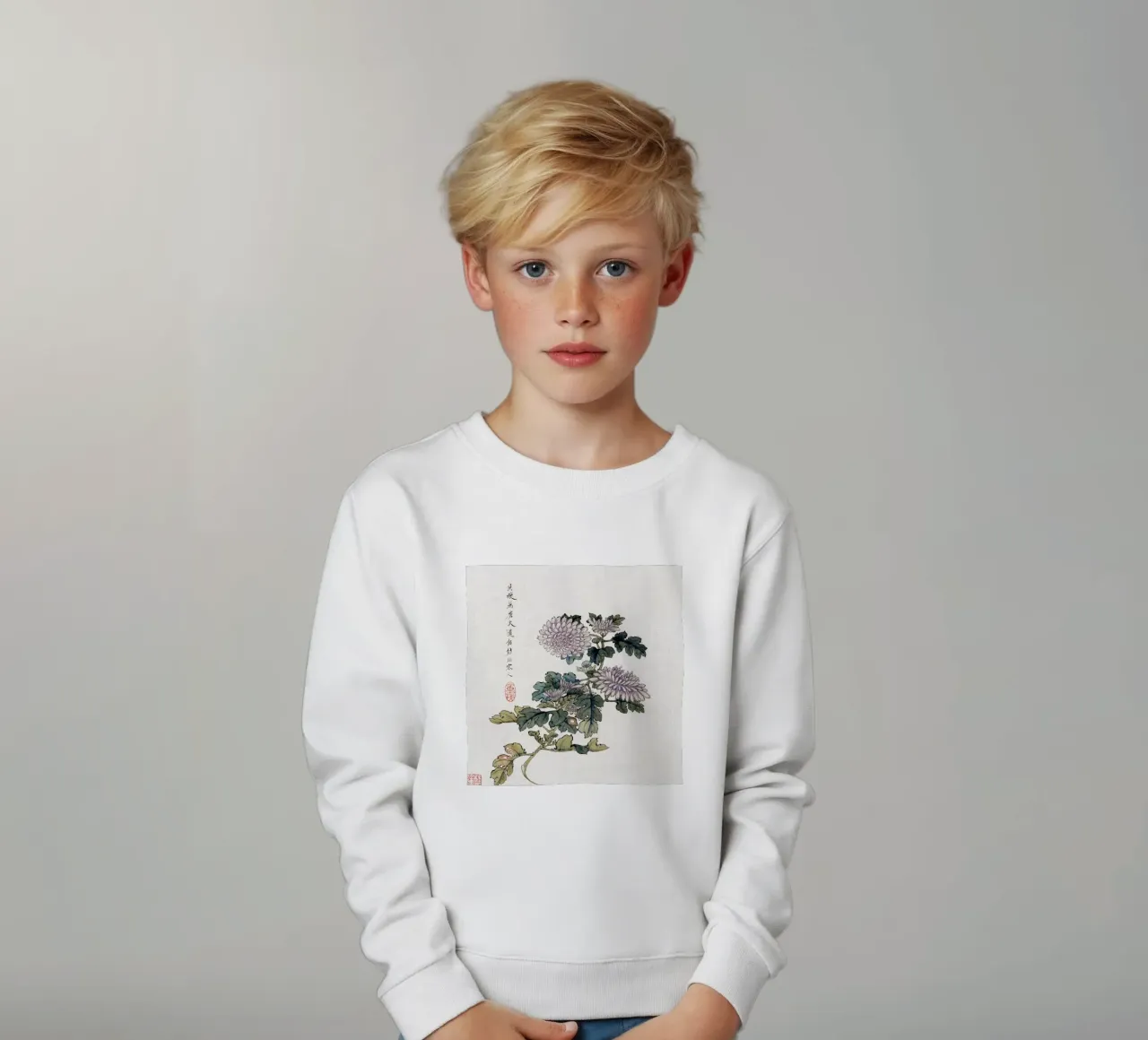 Hu Zhengyan Chrysanthemum - Vintage Chinese Woodblock Print kids sweatshirt by ClubArt