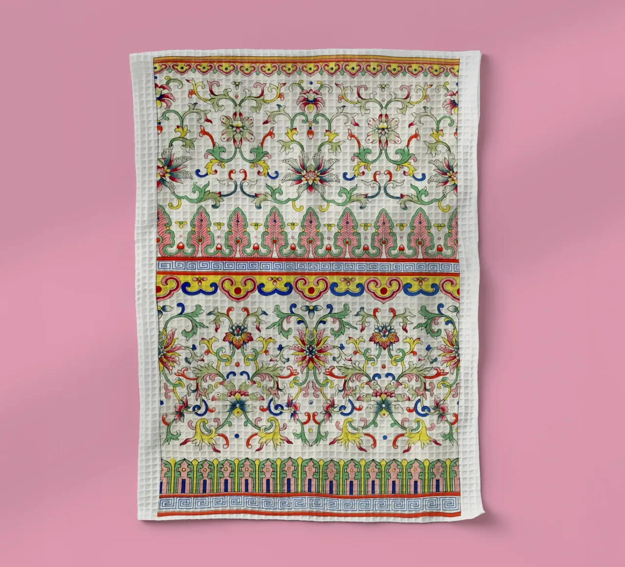 Vibrant Chinese Floral Patterns - Mughal Inspired Borders tea towel by ClubArt