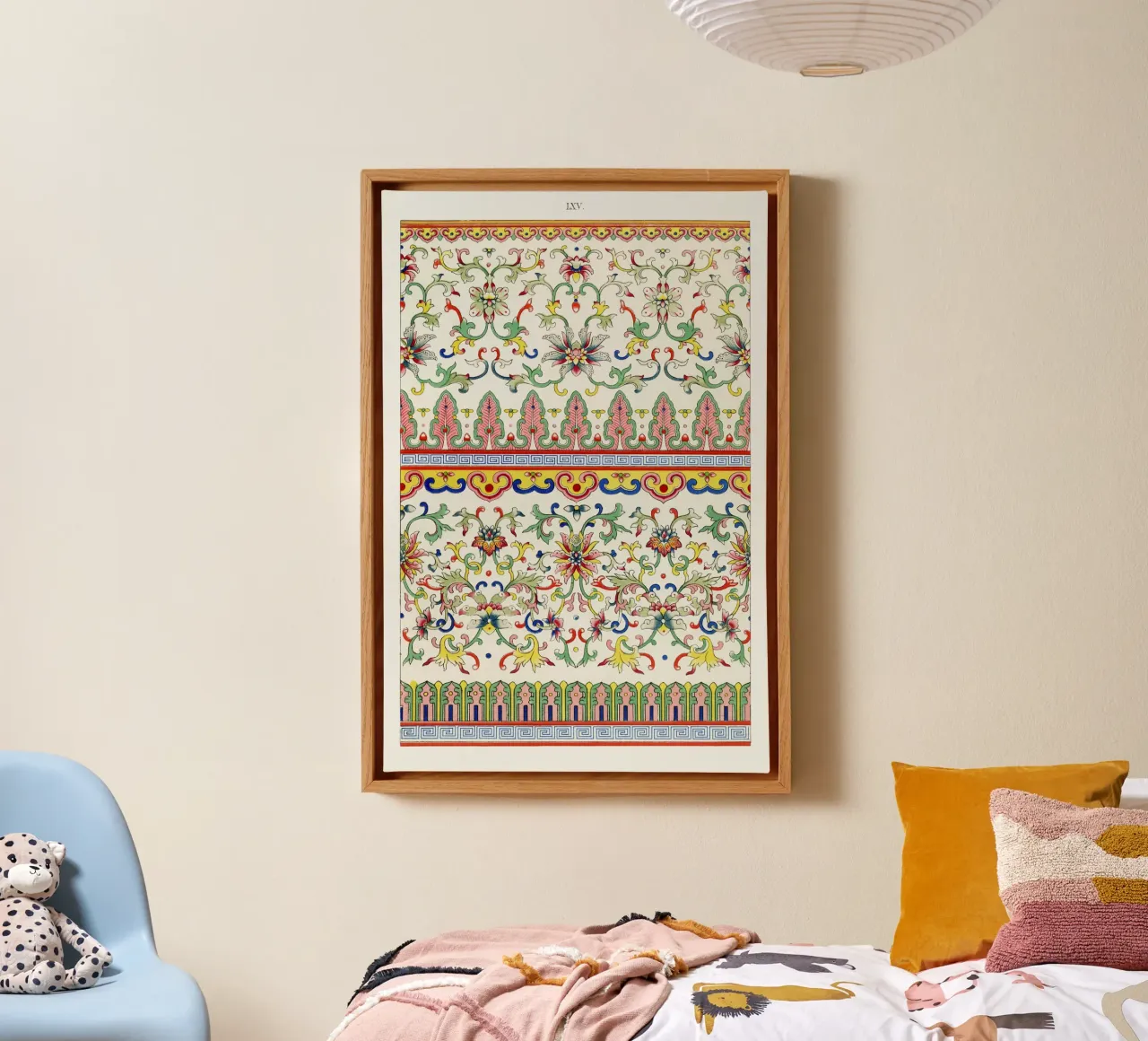 Vibrant Chinese Floral Patterns - Mughal Inspired Borders canvas with Floater frame by ClubArt