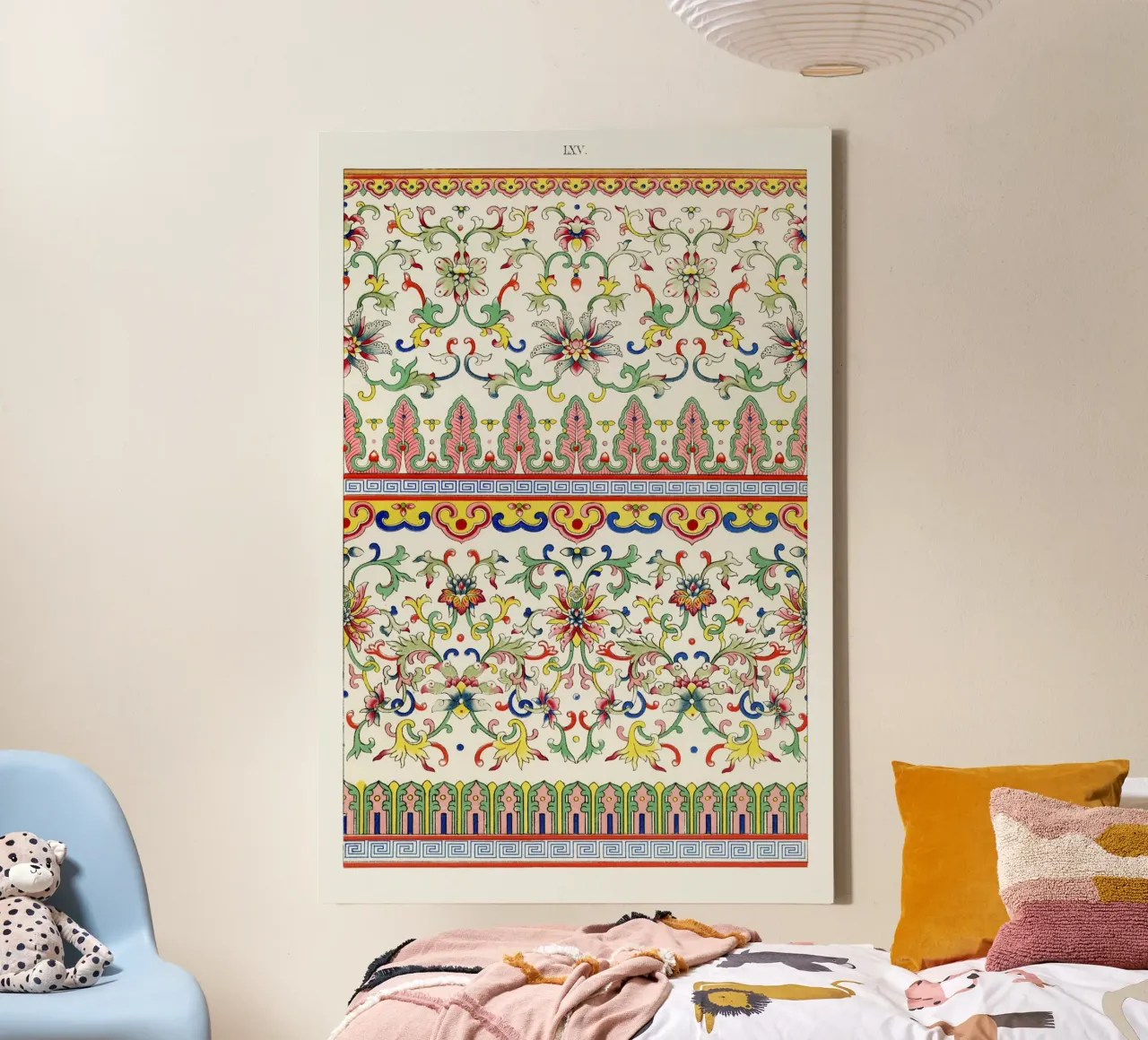 Vibrant Chinese Floral Patterns - Mughal Inspired Borders canvas with Floater frame by ClubArt
