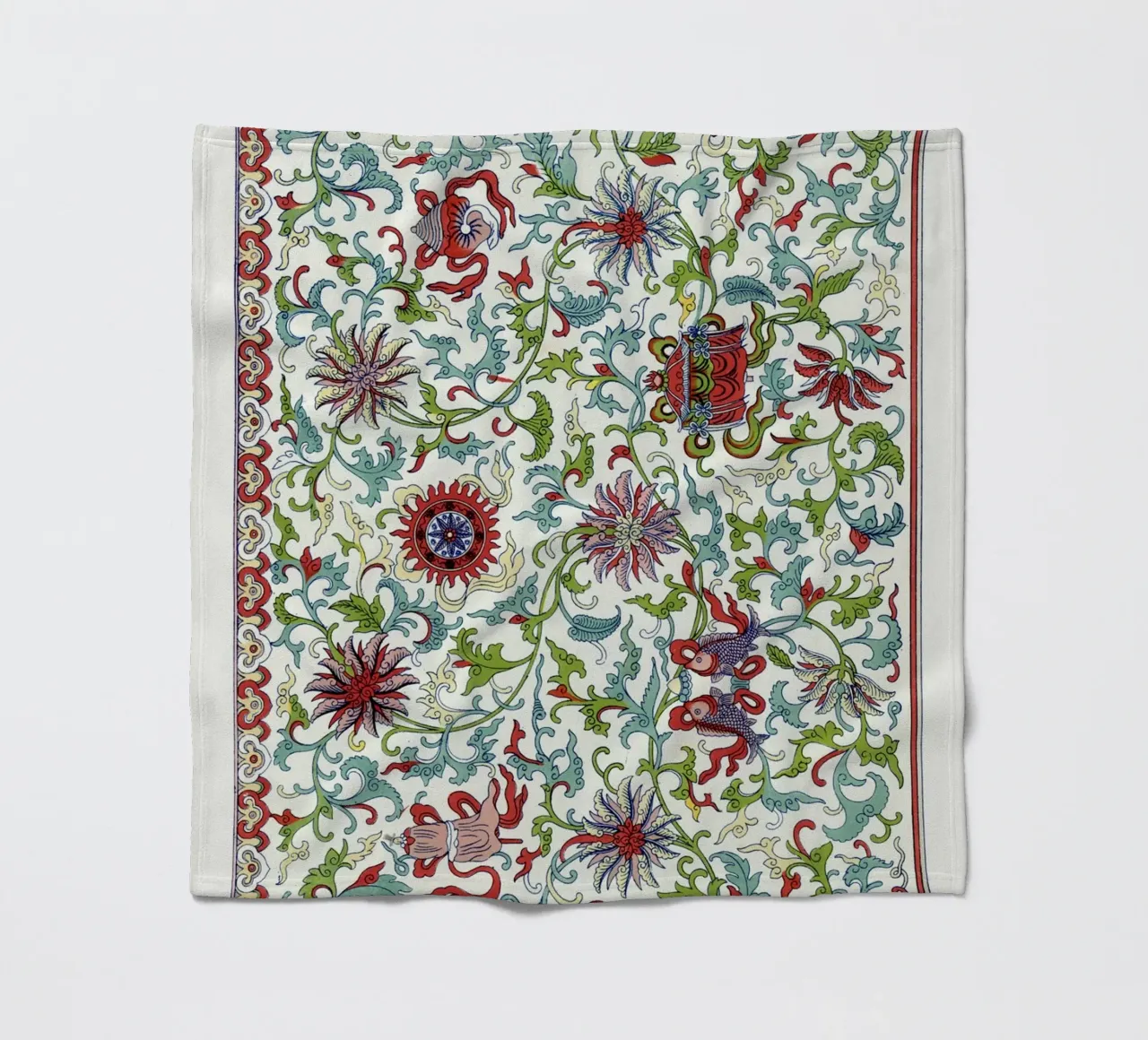 Owen Jones - Vibrant Chinese Floral Pattern Kashmir Style fleece blanket by ClubArt