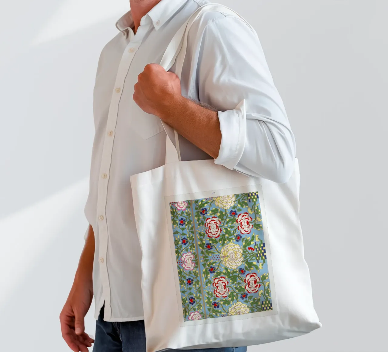 Vibrant Chinese Floral Pattern - Needlepoint Style Print tote bag by ClubArt