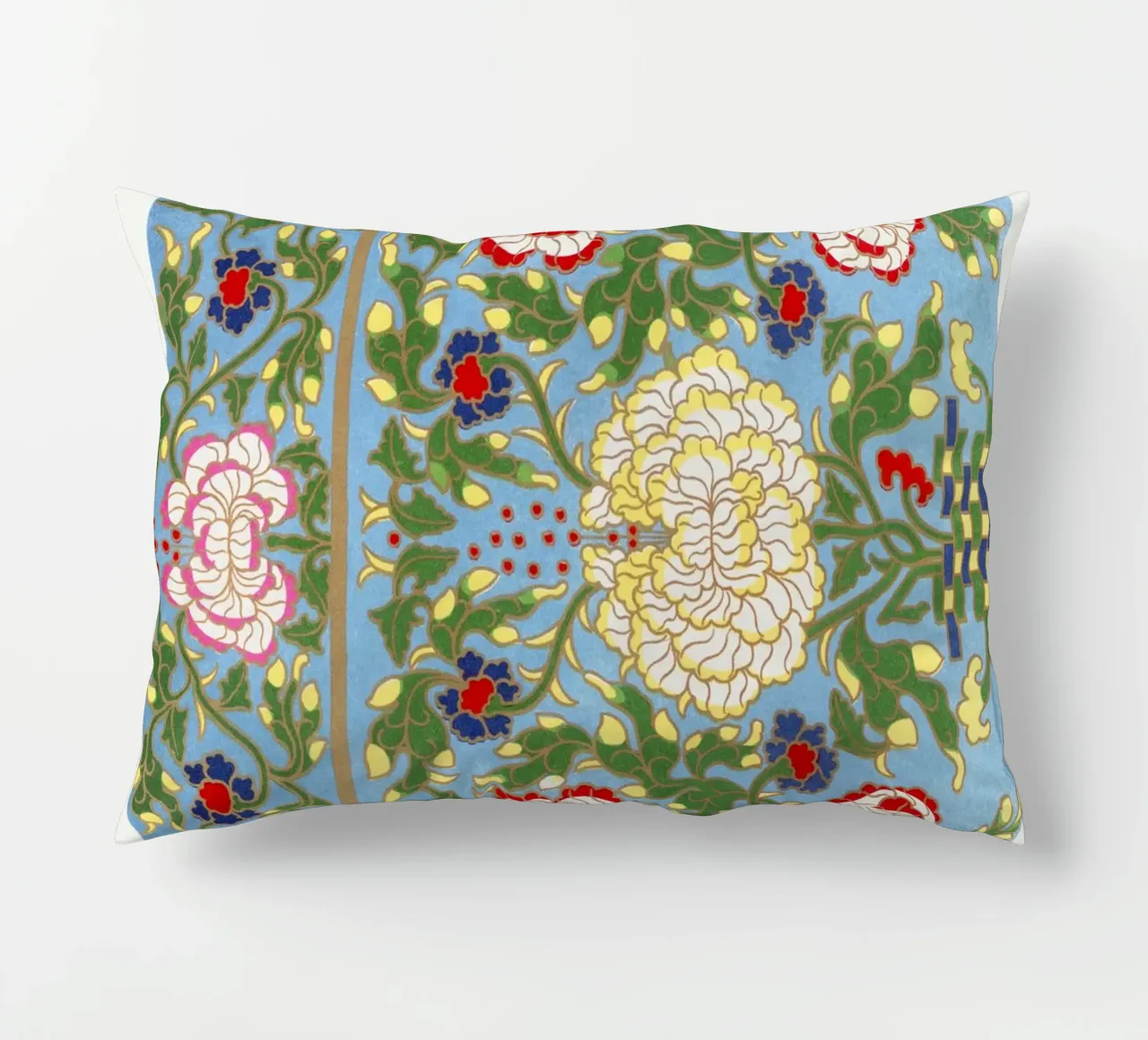 Vibrant Chinese Floral Pattern - Needlepoint Style Print decorative cushion by ClubArt