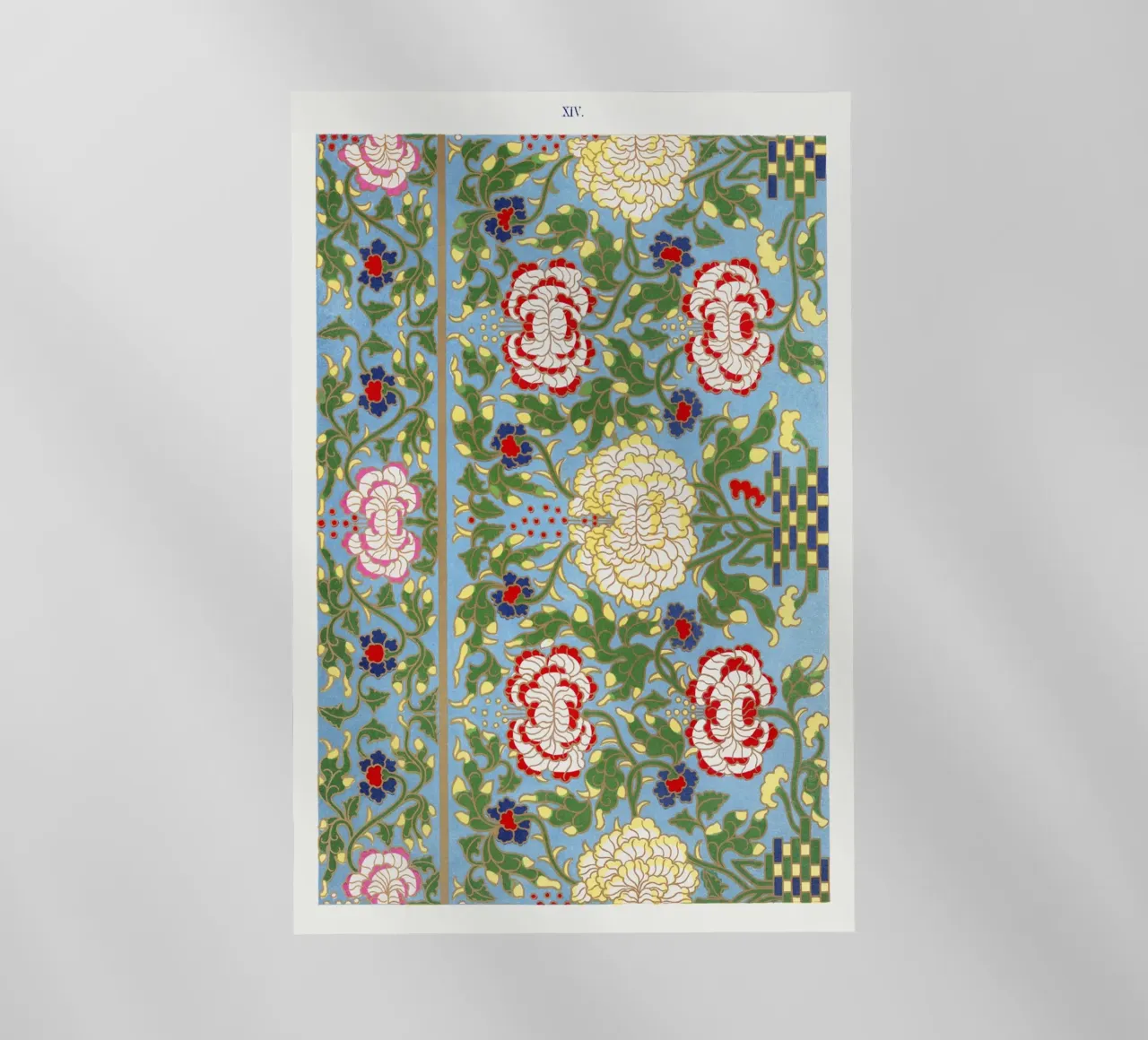 Vibrant Chinese Floral Pattern - Needlepoint Style Print backlit film by ClubArt
