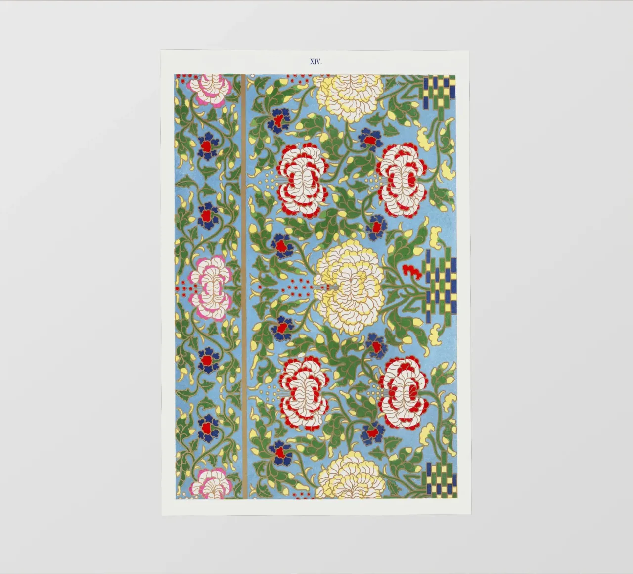 Vibrant Chinese Floral Pattern - Needlepoint Style Print photo wallpaper by ClubArt