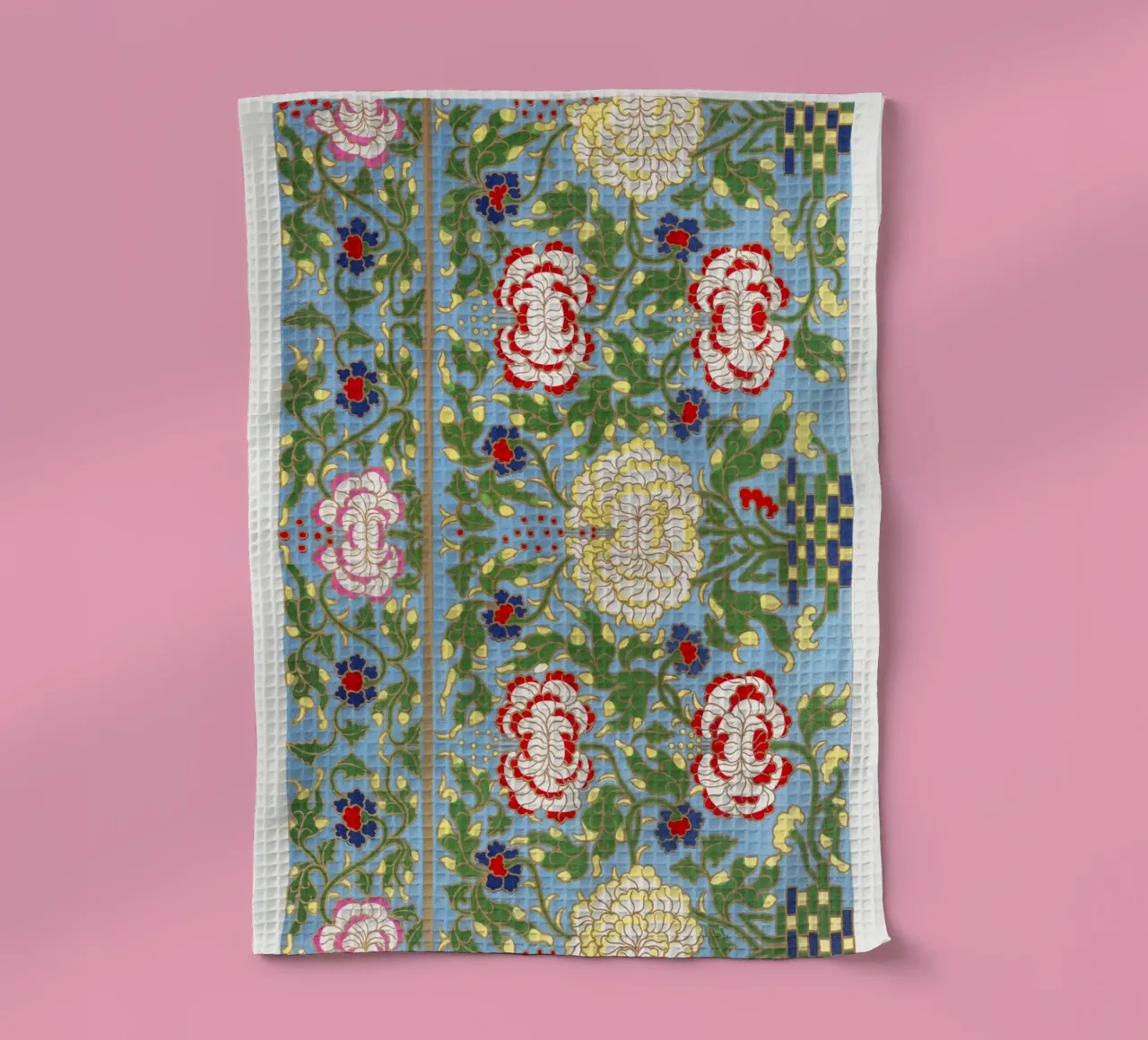 Vibrant Chinese Floral Pattern - Needlepoint Style Print tea towel by ClubArt