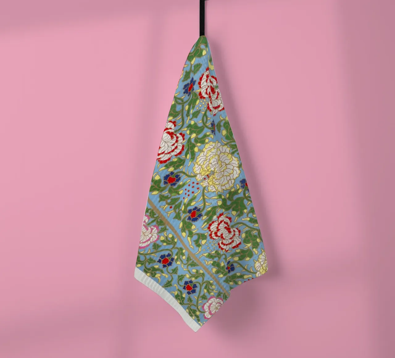 Vibrant Chinese Floral Pattern - Needlepoint Style Print tea towel by ClubArt
