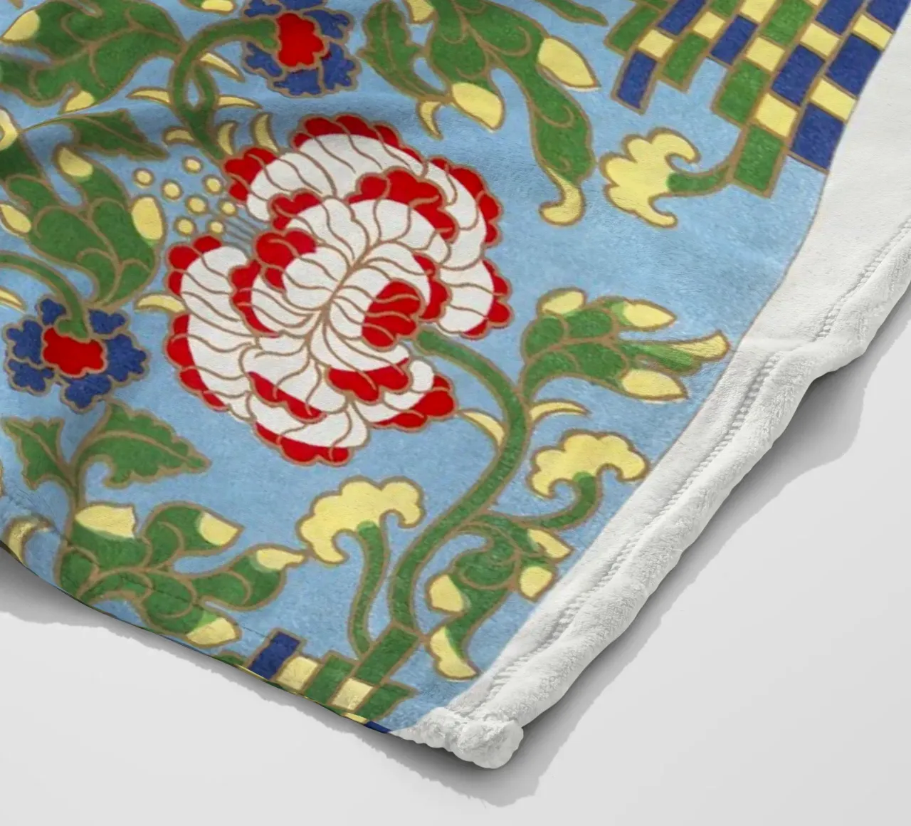 Vibrant Chinese Floral Pattern - Needlepoint Style Print fleece blanket by ClubArt