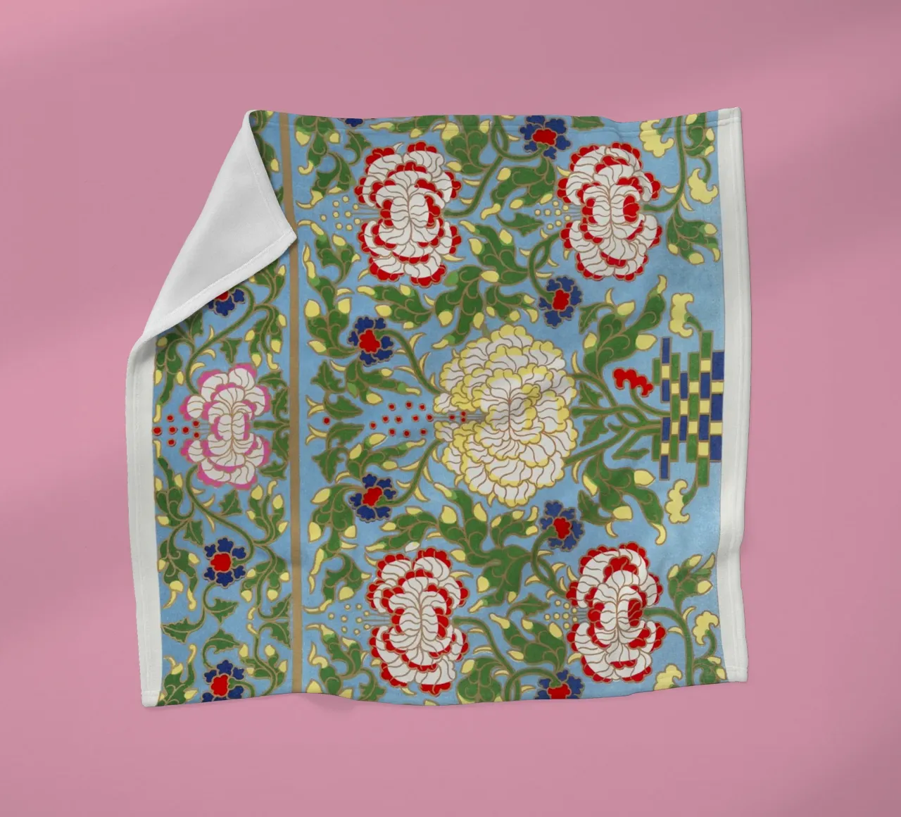 Vibrant Chinese Floral Pattern - Needlepoint Style Print fleece blanket by ClubArt