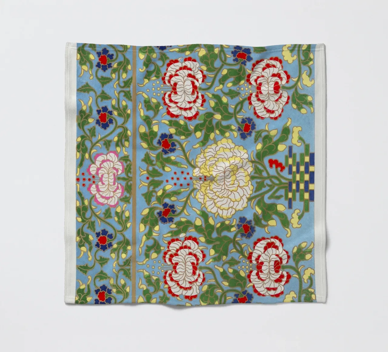 Vibrant Chinese Floral Pattern - Needlepoint Style Print fleece blanket by ClubArt