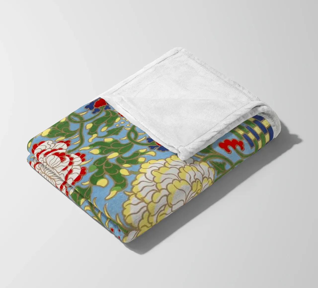 Vibrant Chinese Floral Pattern - Needlepoint Style Print fleece blanket by ClubArt
