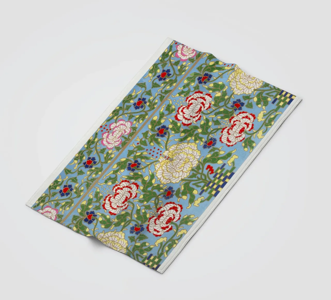 Vibrant Chinese Floral Pattern - Needlepoint Style Print fleece blanket by ClubArt