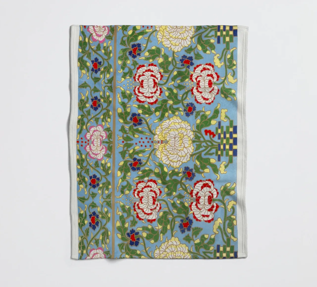 Vibrant Chinese Floral Pattern - Needlepoint Style Print fleece blanket by ClubArt