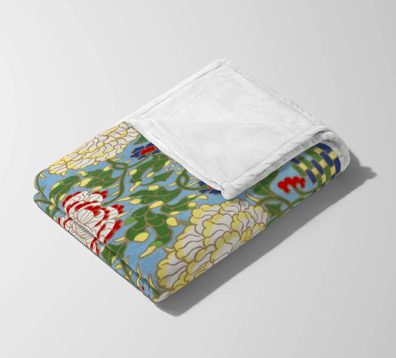Vibrant Chinese Floral Pattern - Needlepoint Style Print fleece blanket by ClubArt