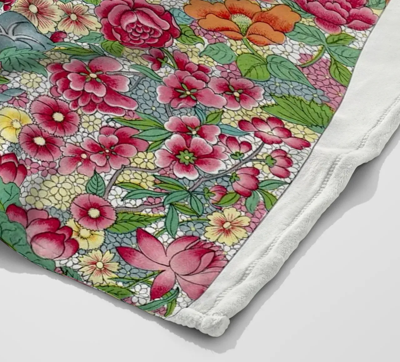 Vibrant Chinese Flower Pattern - Elysian Garden Print fleece blanket by ClubArt