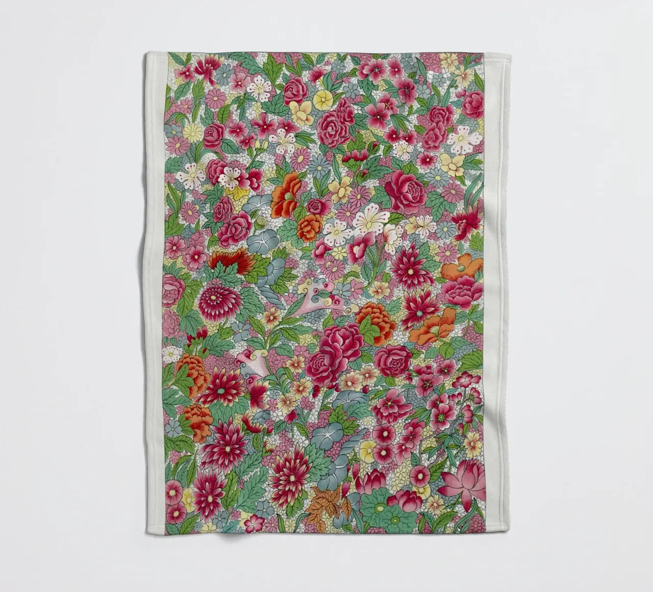 Vibrant Chinese Flower Pattern - Elysian Garden Print fleece blanket by ClubArt