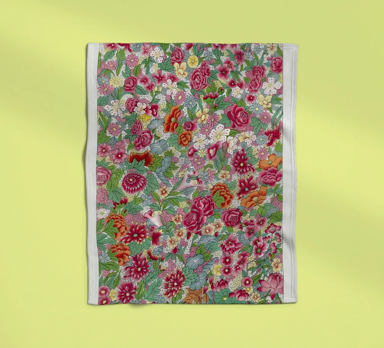 Vibrant Chinese Flower Pattern - Elysian Garden Print fleece blanket by ClubArt