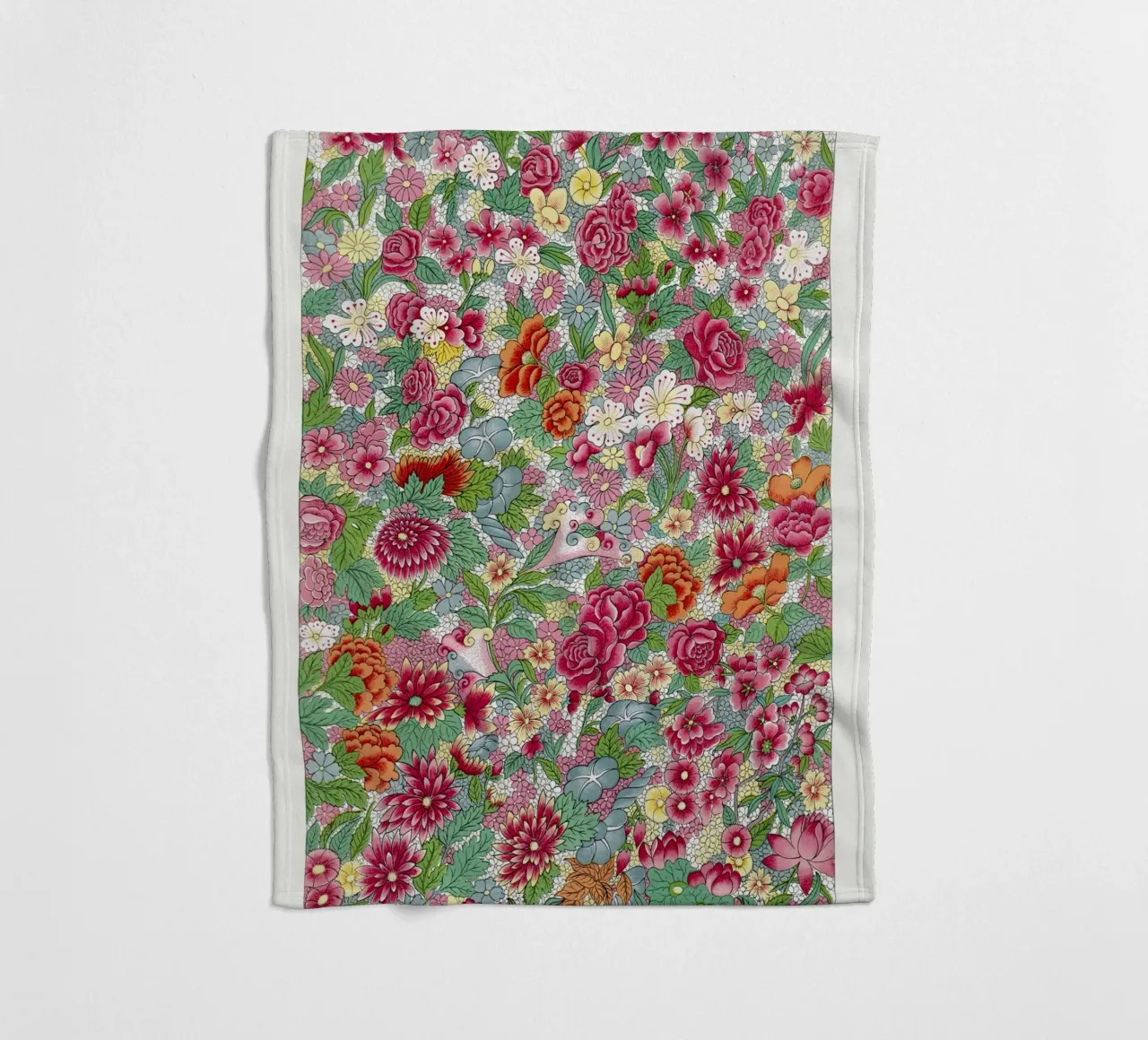 Vibrant Chinese Flower Pattern - Elysian Garden Print fleece blanket by ClubArt