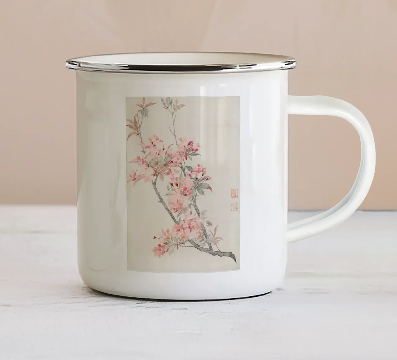 Ma Yuanyu - 1690 Krabappelbloesems Vintage kunstdruk emaille mok van ClubArt